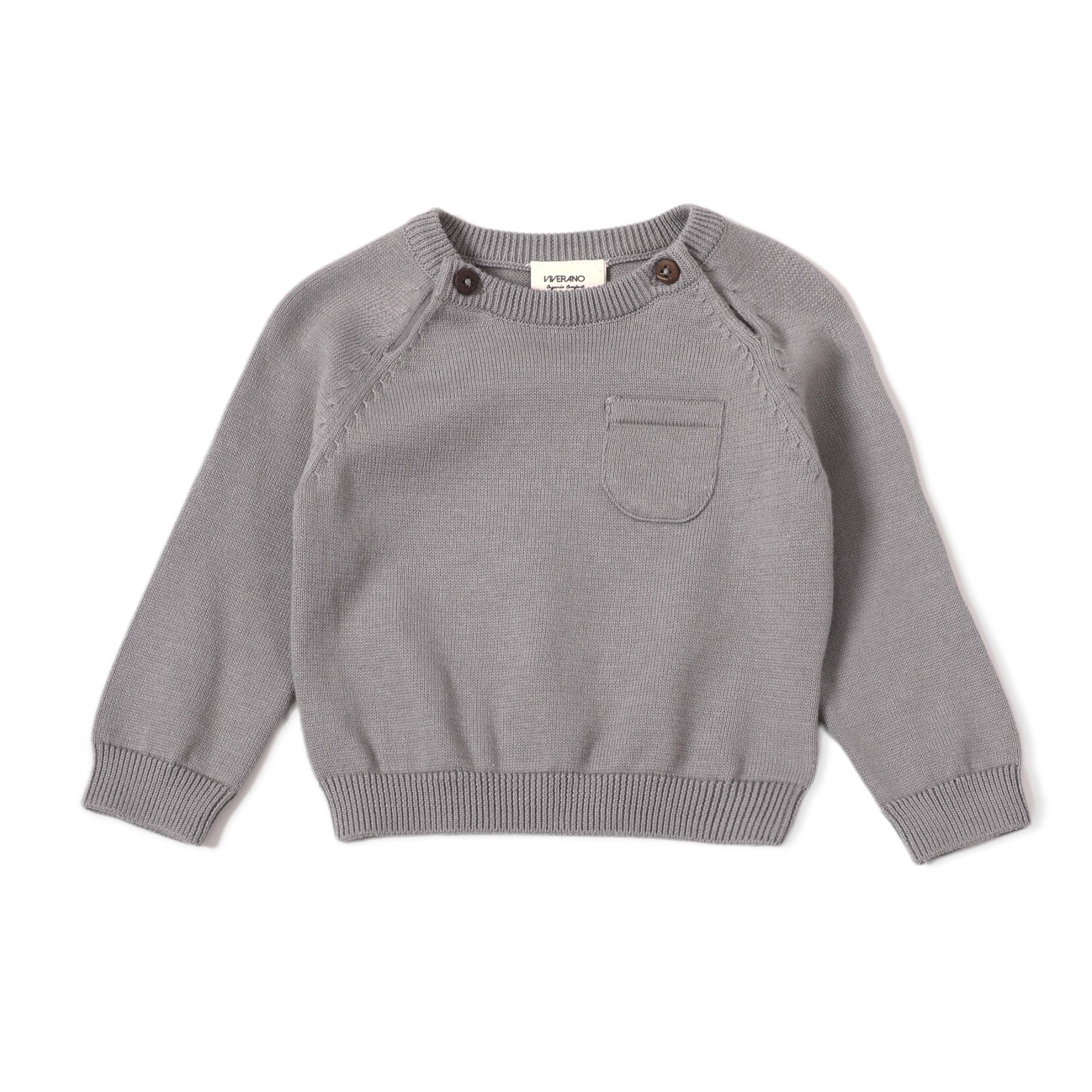 Milan Raglan Sweater Knit Baby Pullover (Organic Cotton): Grey