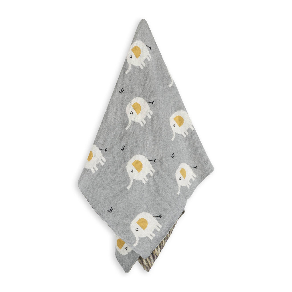 Elephant - Organic Cotton Jacquard Sweater Knit Baby Blanket: One Size