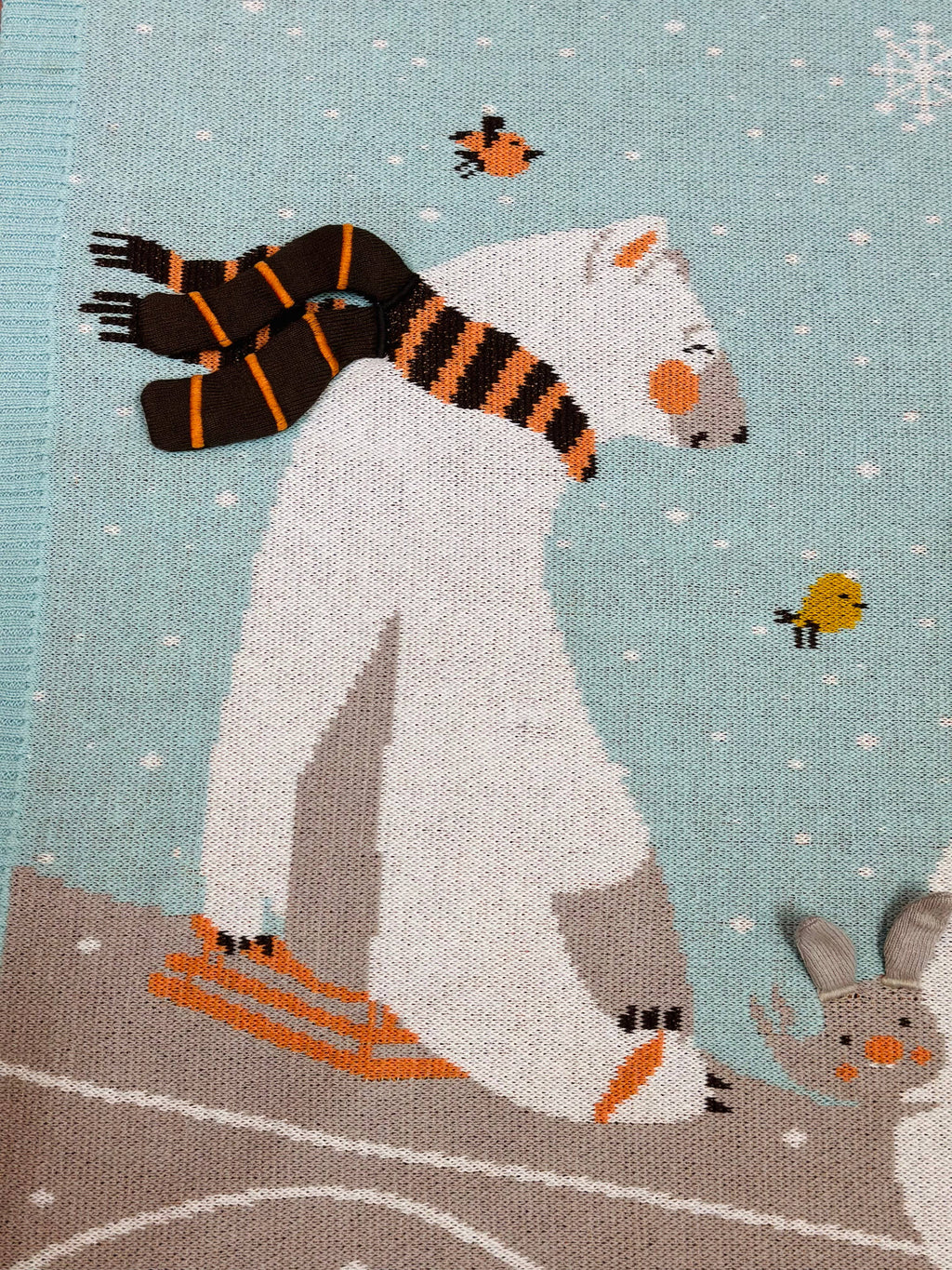 Polar Bear Ski 3D - Organic Jacquard Knit Baby Blanket