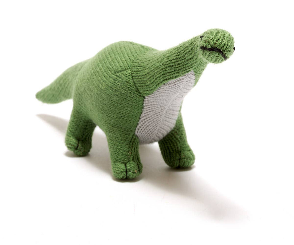 Knitted Green Titanosaur Dinosaur Baby Rattle Soft Toy