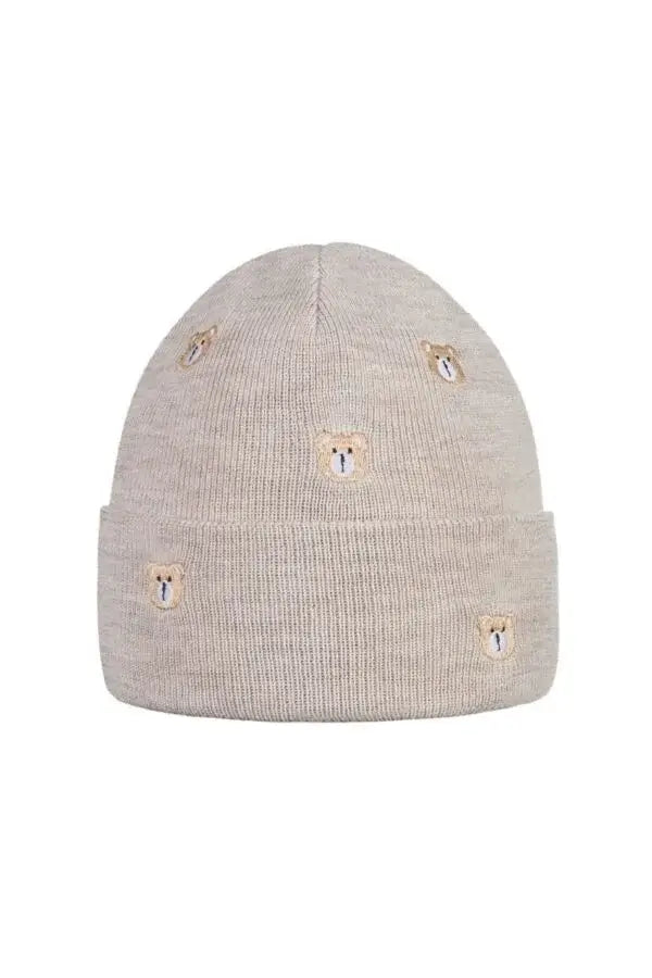 Kids 100% Merino Wool Beanie – LITTLE BEAR | Embroidered Beige