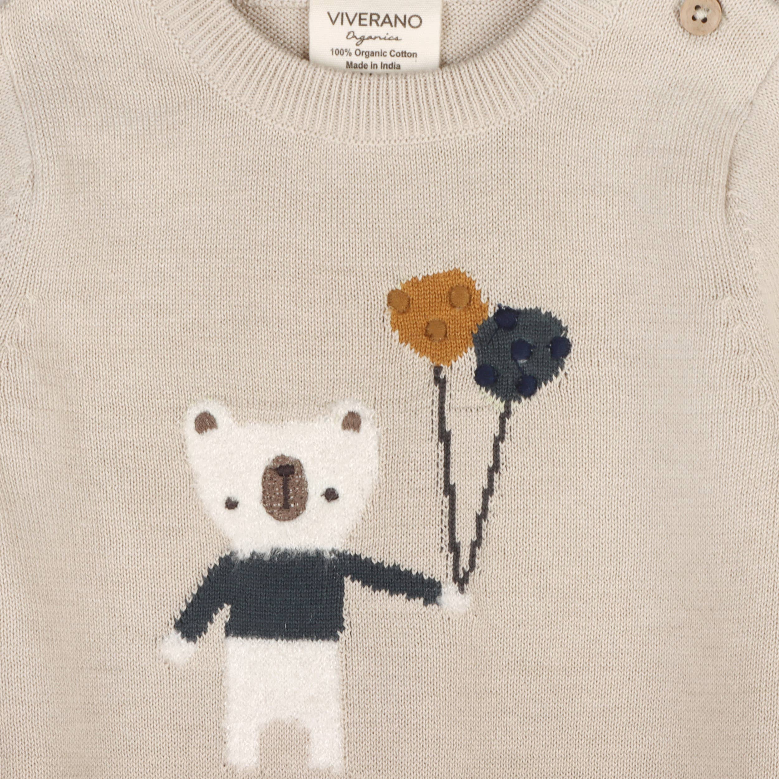 Balloon Bear Jacquard Baby Sweater Knit Jumpsuit Organic