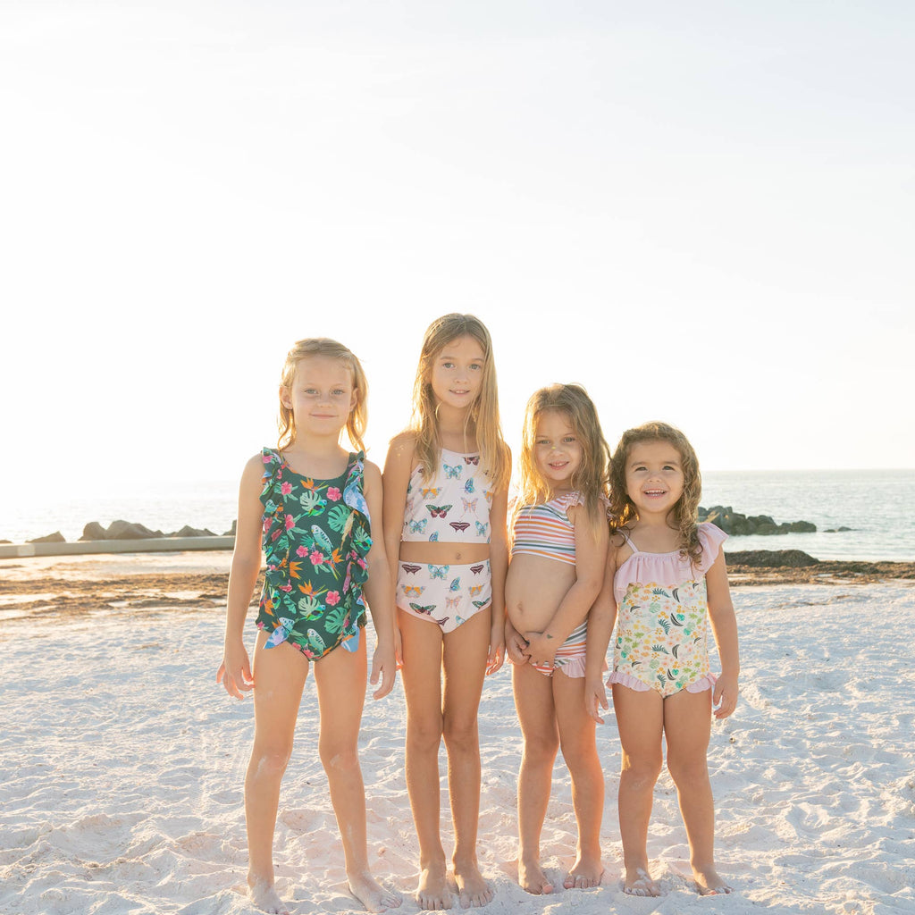 Sunset Stripes Flutter Bikini Girls Swimsuit