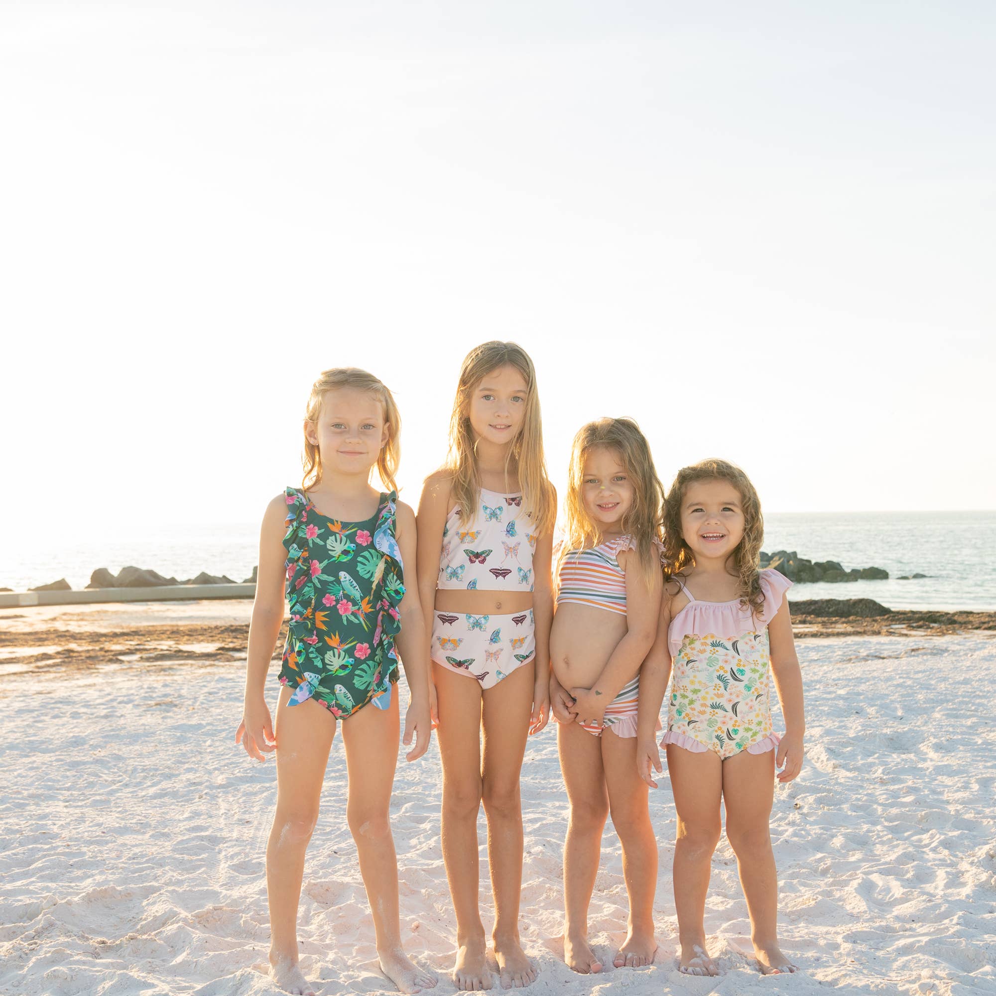 Sunset Stripes Flutter Bikini Girls Swimsuit
