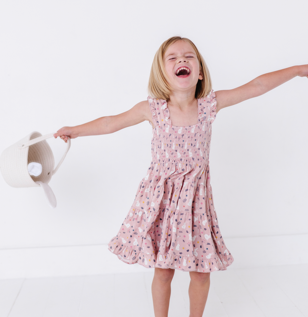 Kids Bamboo Smocked Tank Dress - Belle Bunny