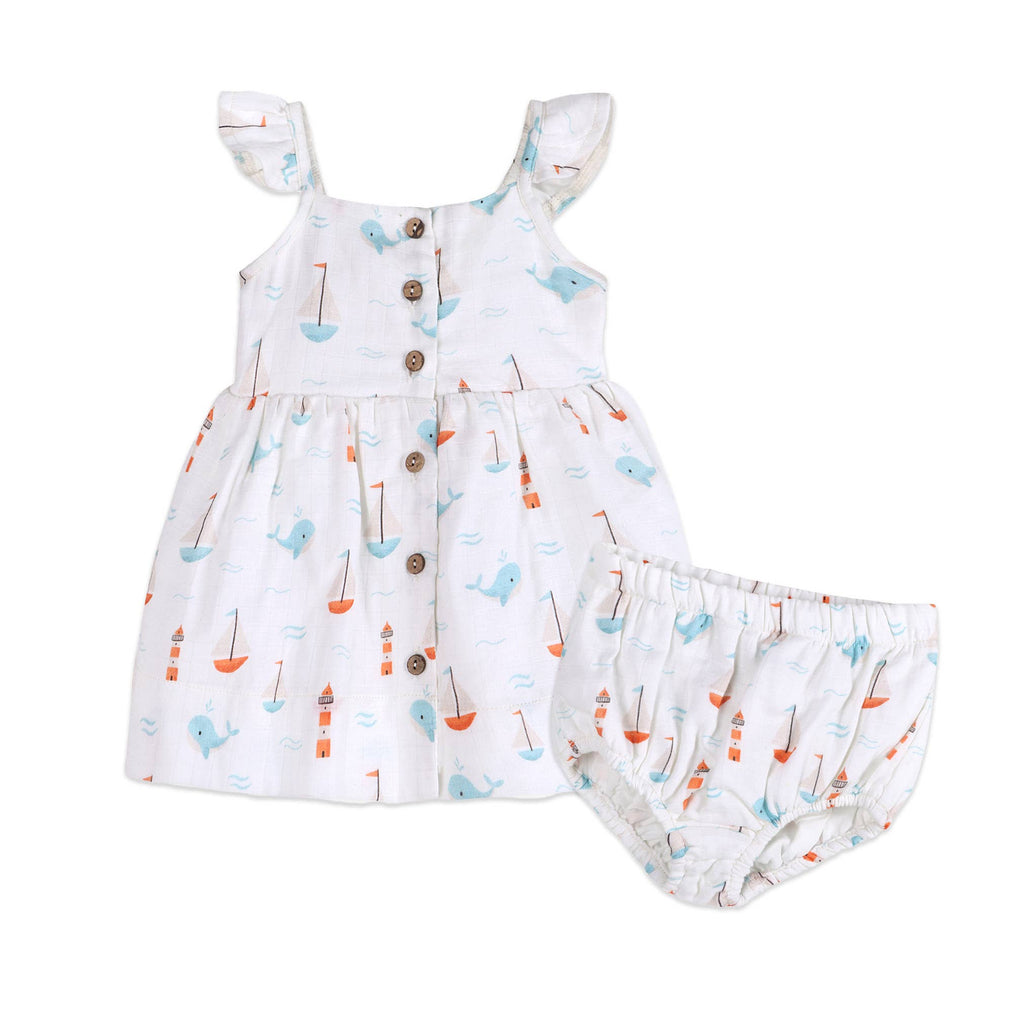 Sailboat Baby Dress + Bloomer Organic Muslin