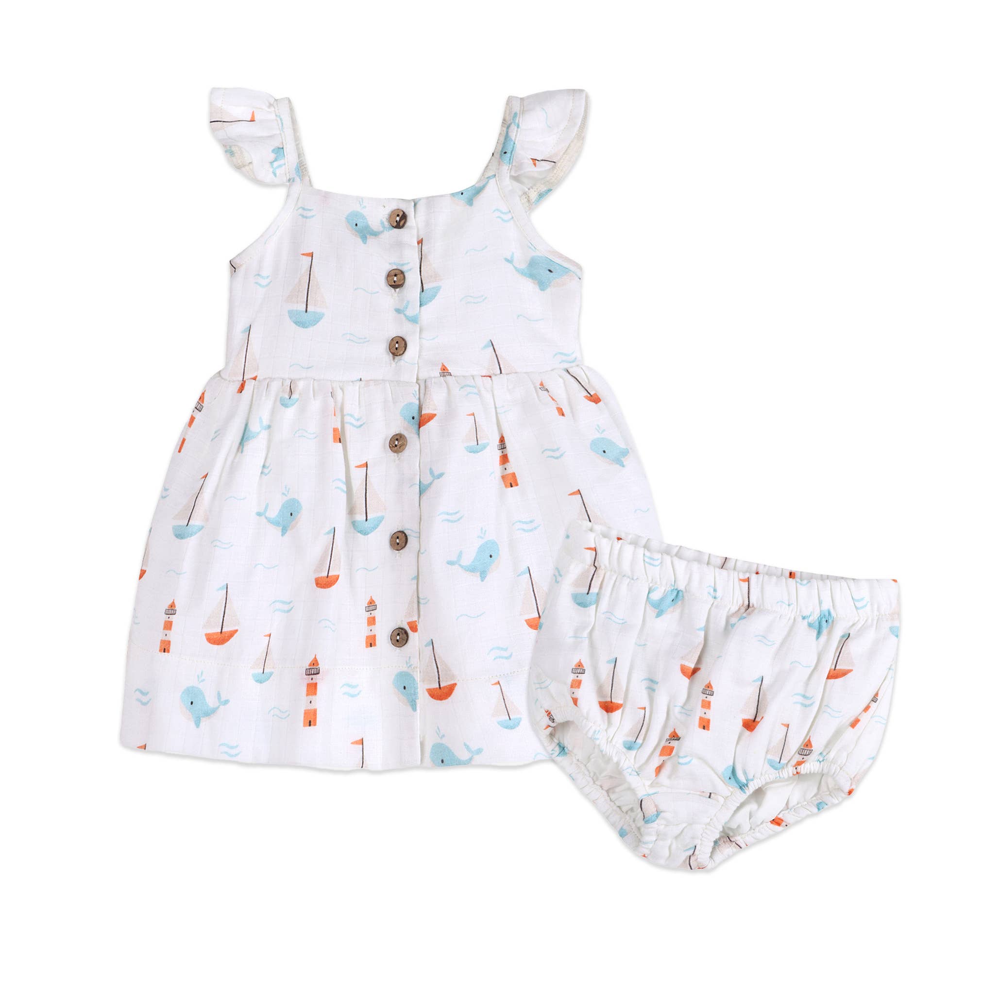 Sailboat Baby Dress + Bloomer Organic Muslin