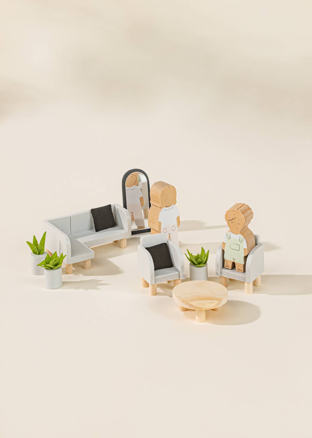 Meubles et accessoires de salon pour maison de poupée en bois (10 pièces)