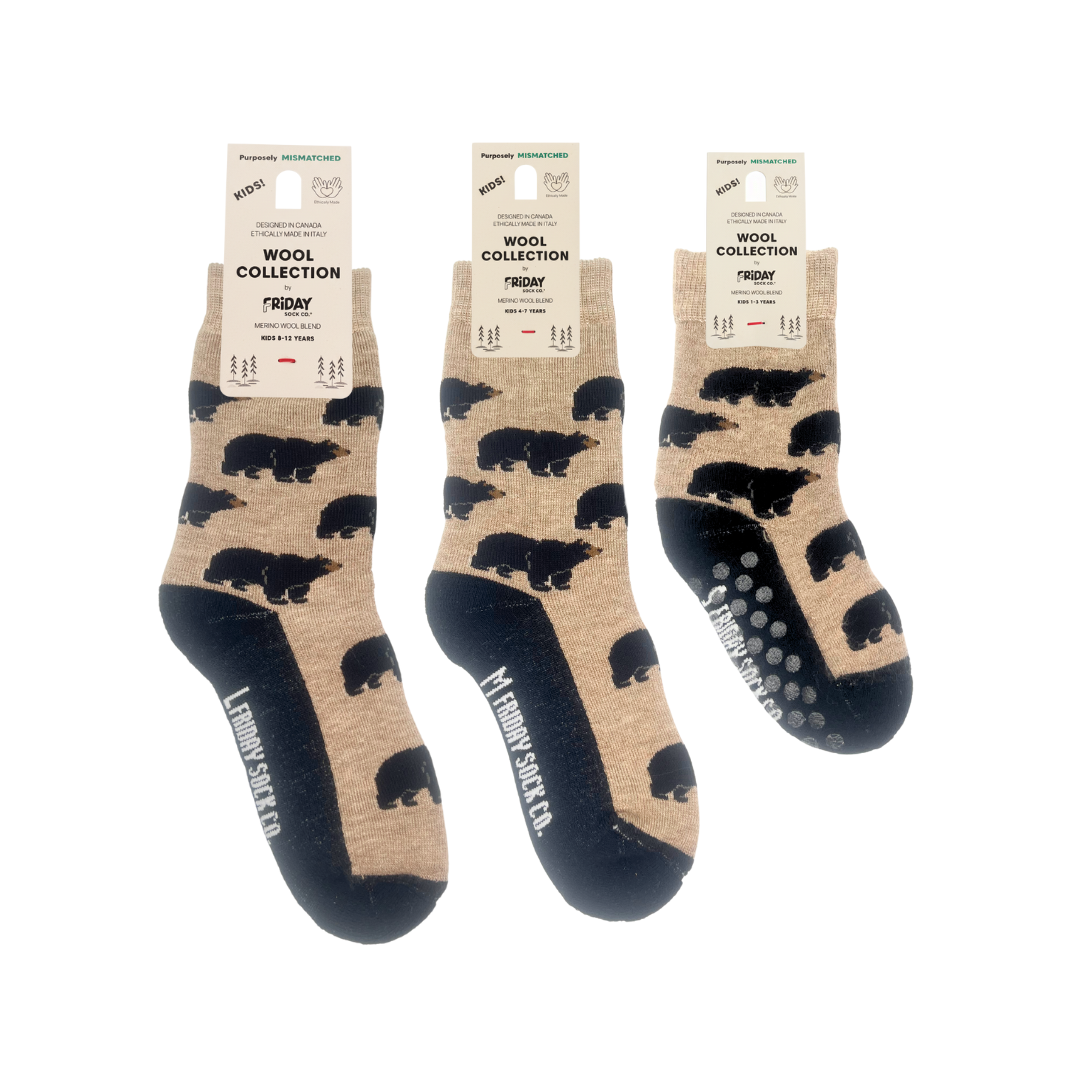 Kid's Bear & Trees Merino Crew Socks - Outdoor Adventure