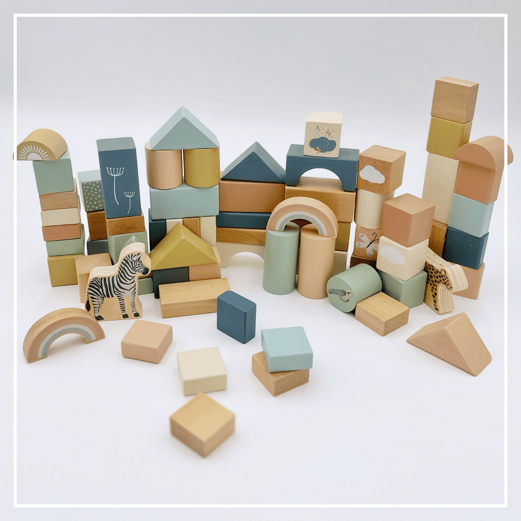 Wooden Building Blocks 70pc - Natural Wood Block Set Ages 2+
