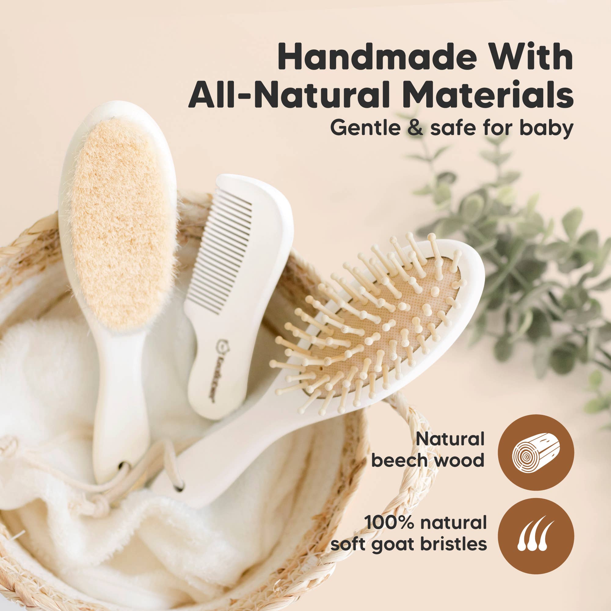 KeaBabies Baby Hair Brush and Comb Set: Vanilla