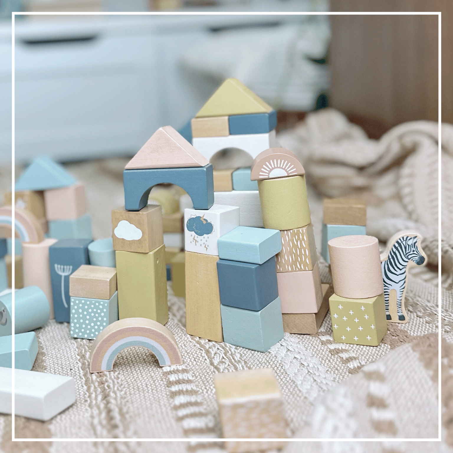 Wooden Building Blocks 70pc - Natural Wood Block Set Ages 2+