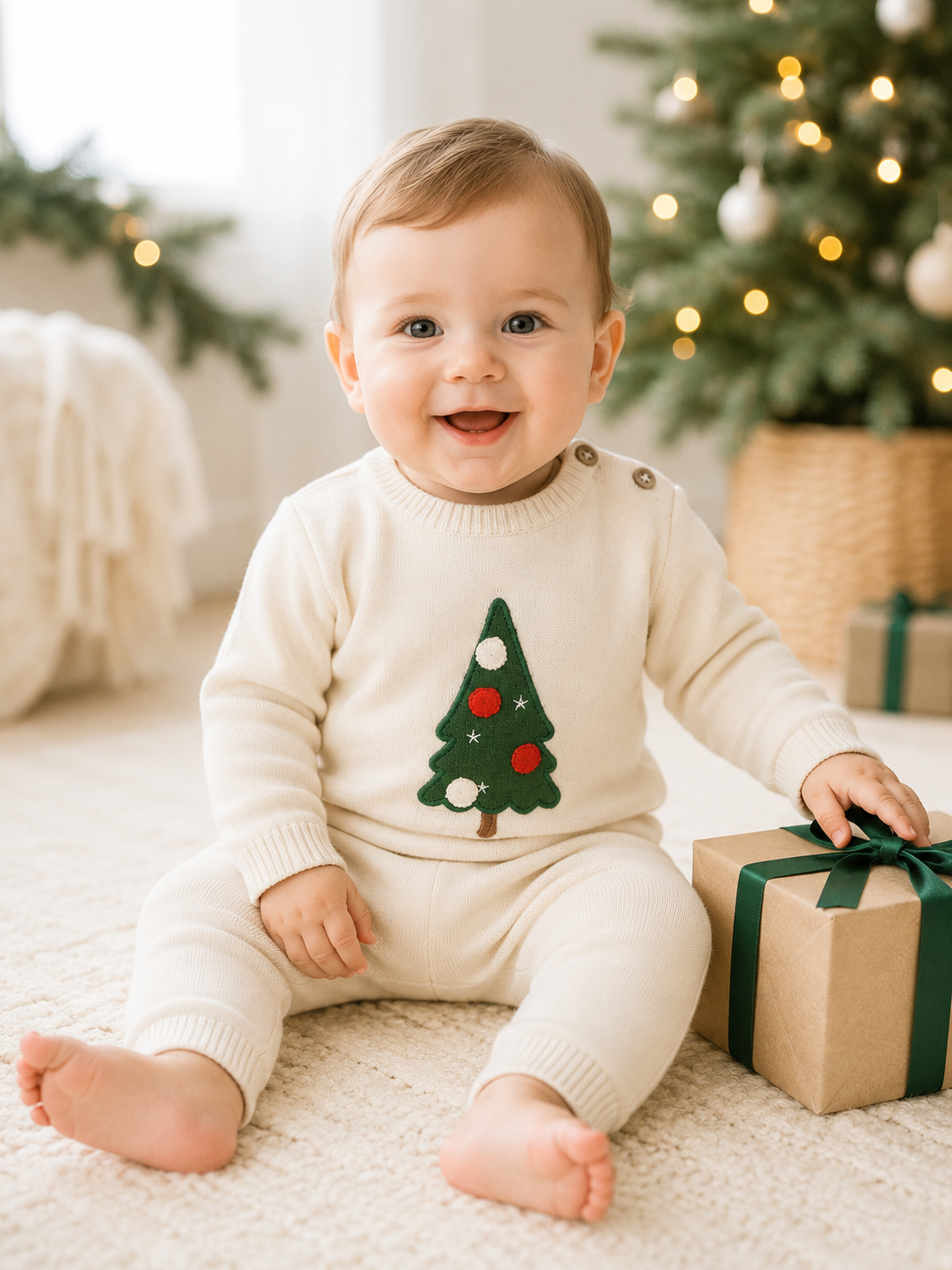 Jolly Christmas Orcanic 3D Knit Baby Pullover & Pant SET