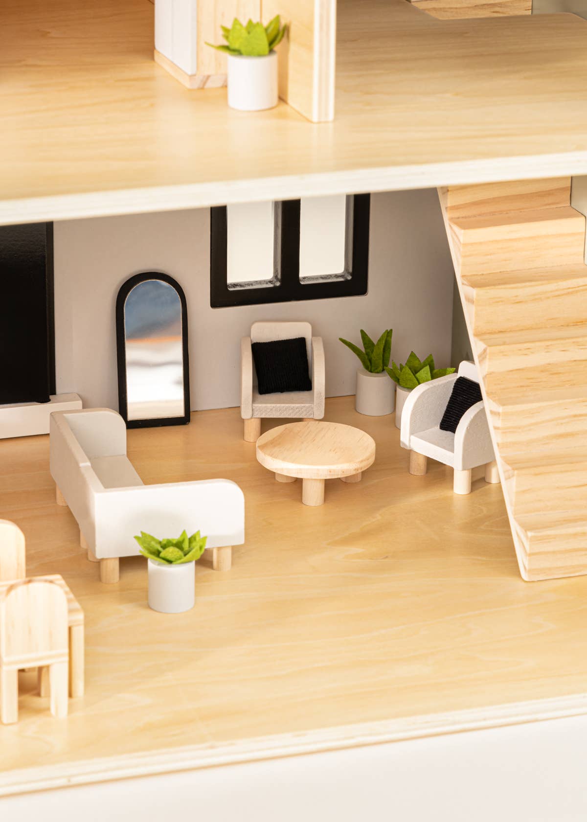 Meubles et accessoires de salon pour maison de poupée en bois (10 pièces)