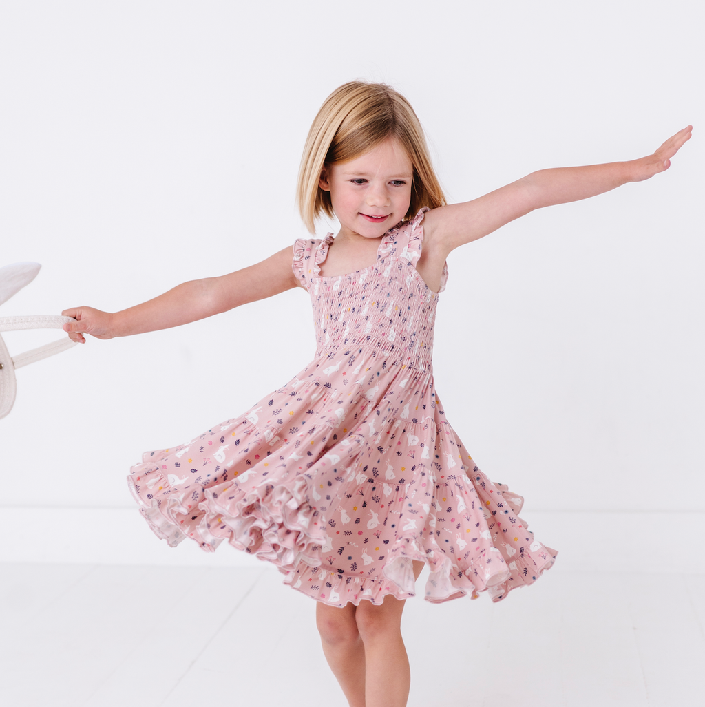 Kids Bamboo Smocked Tank Dress - Belle Bunny