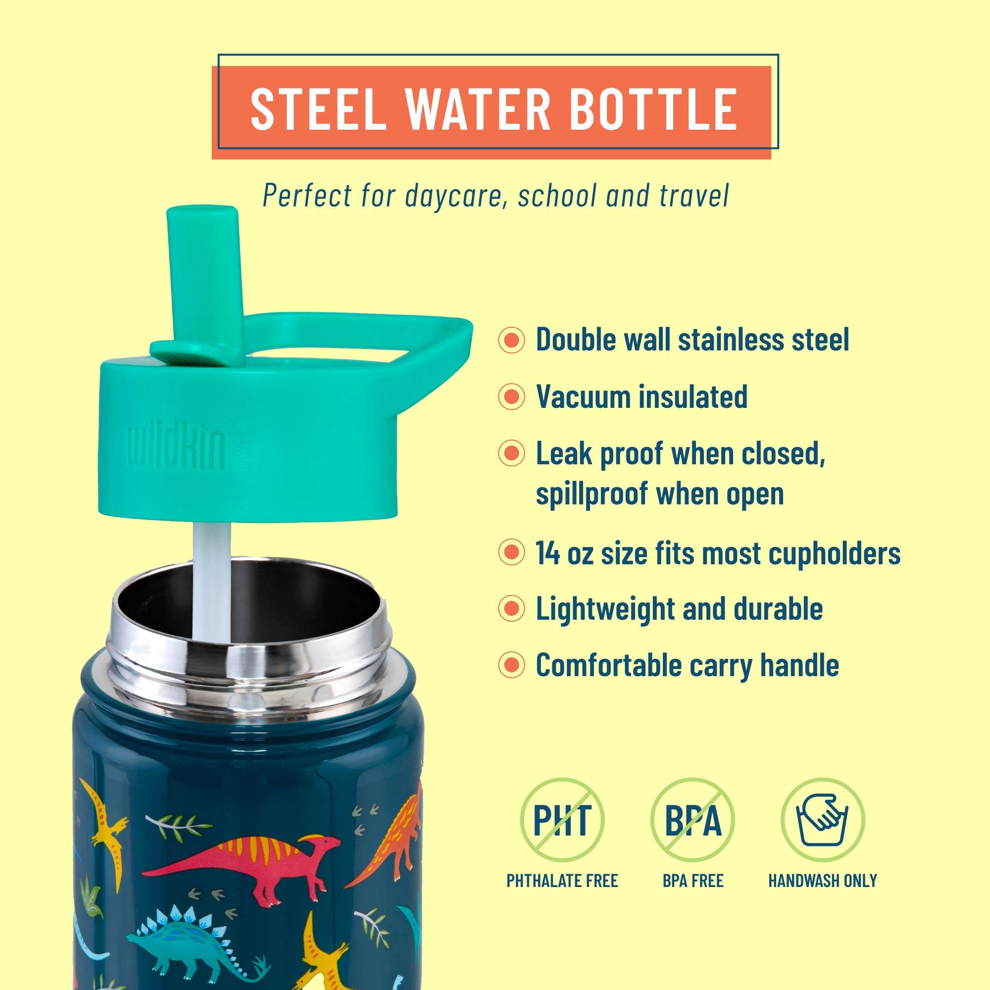Bouteille d'eau en acier inoxydable Dinosaures du Jurassique de 14 oz
