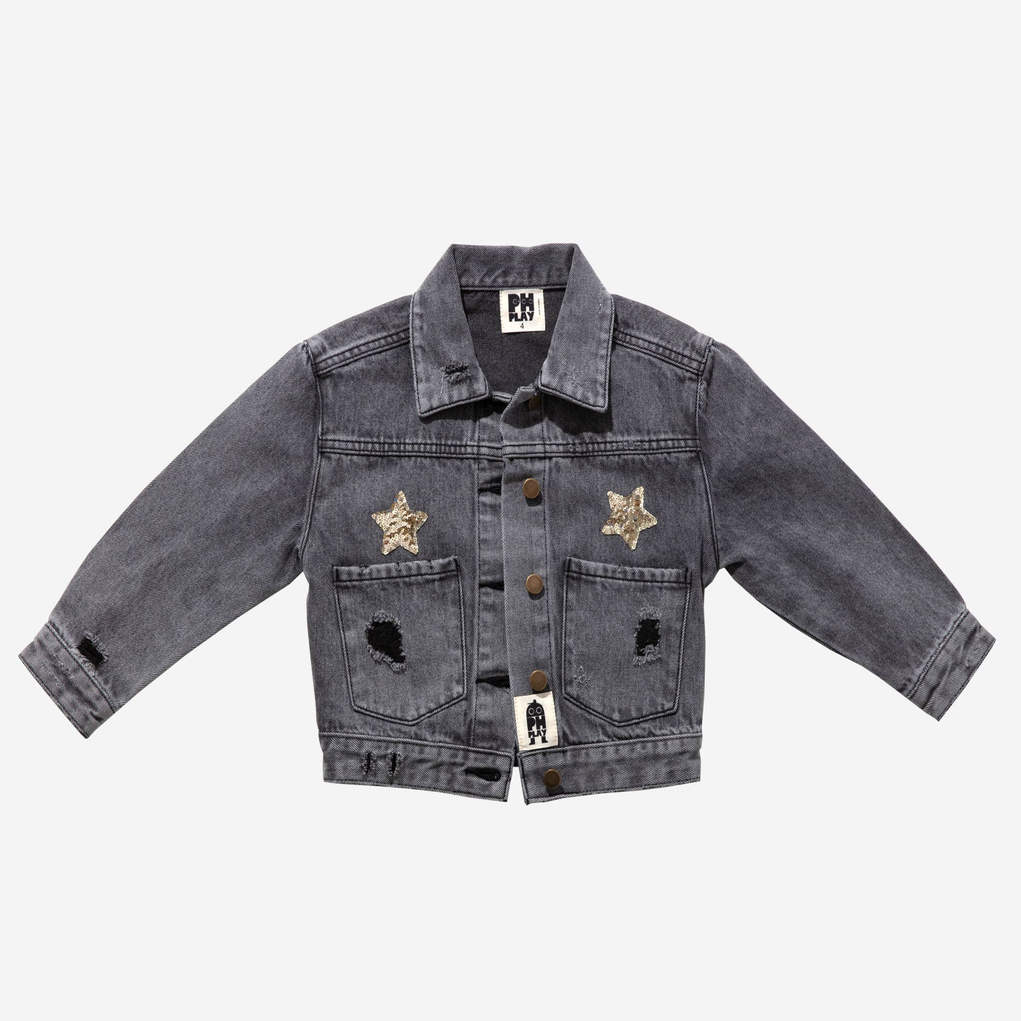 Patched Denim Jacket: Black Bow