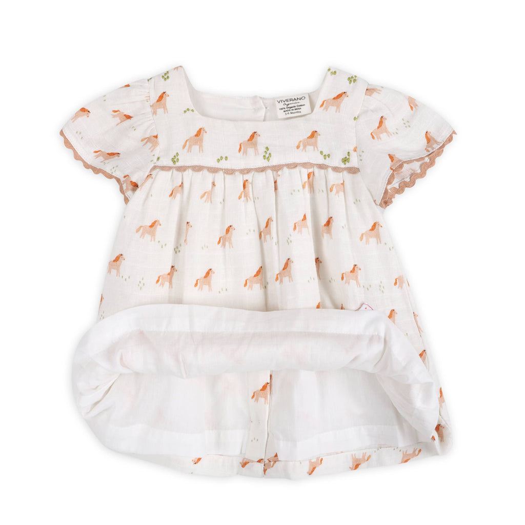 Horse Baby Dress + Bloomer Organic Muslin