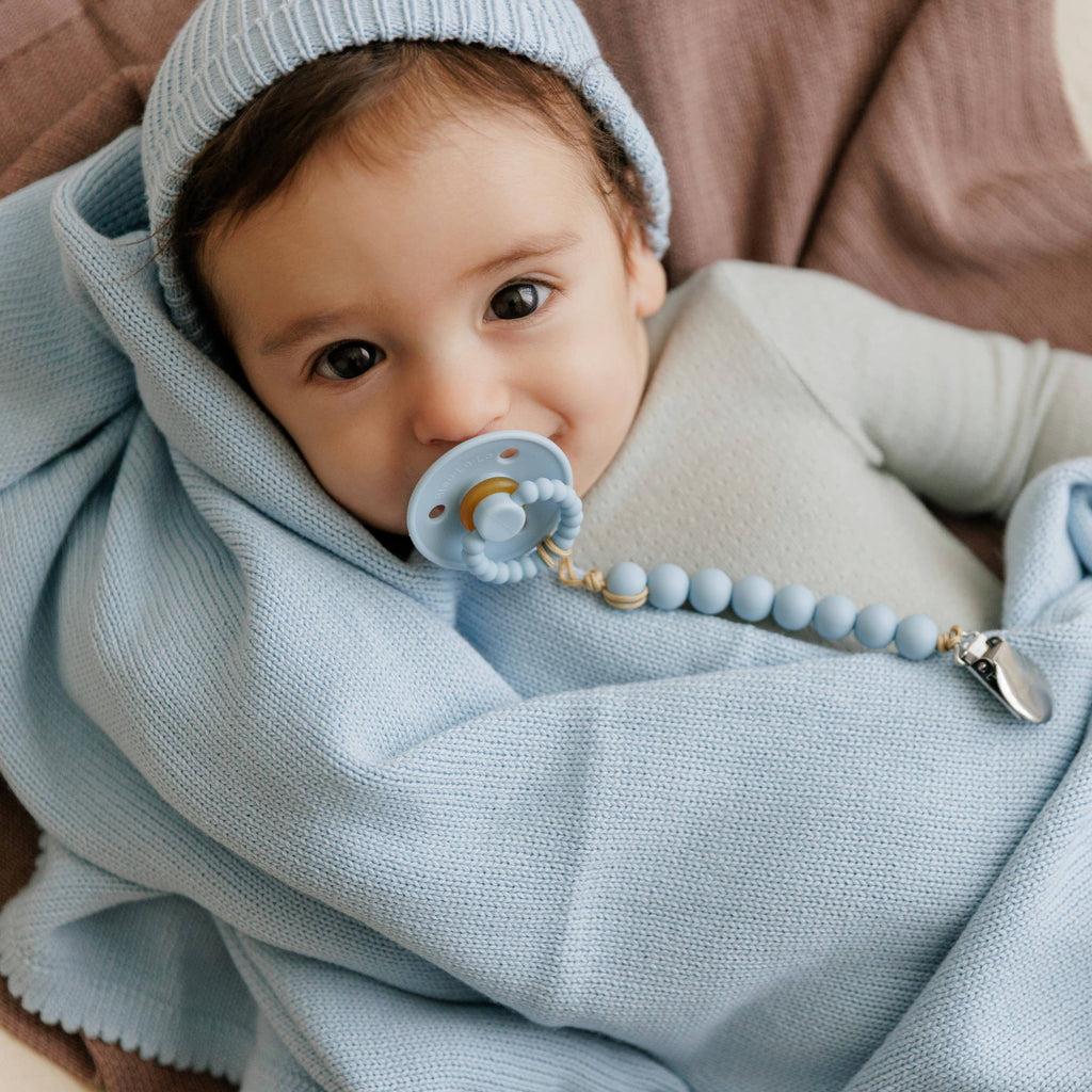 Luladream Pacifiers - Natural Rubber Nipple: Ash Blue + Sky Blue + Clips