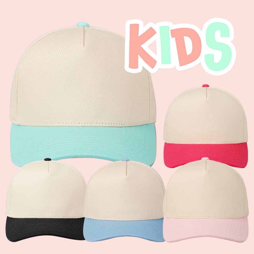 Kids Plain Two Tone Canvas Cotton Baseball Cap : HOT PINK / ONE SIZE
