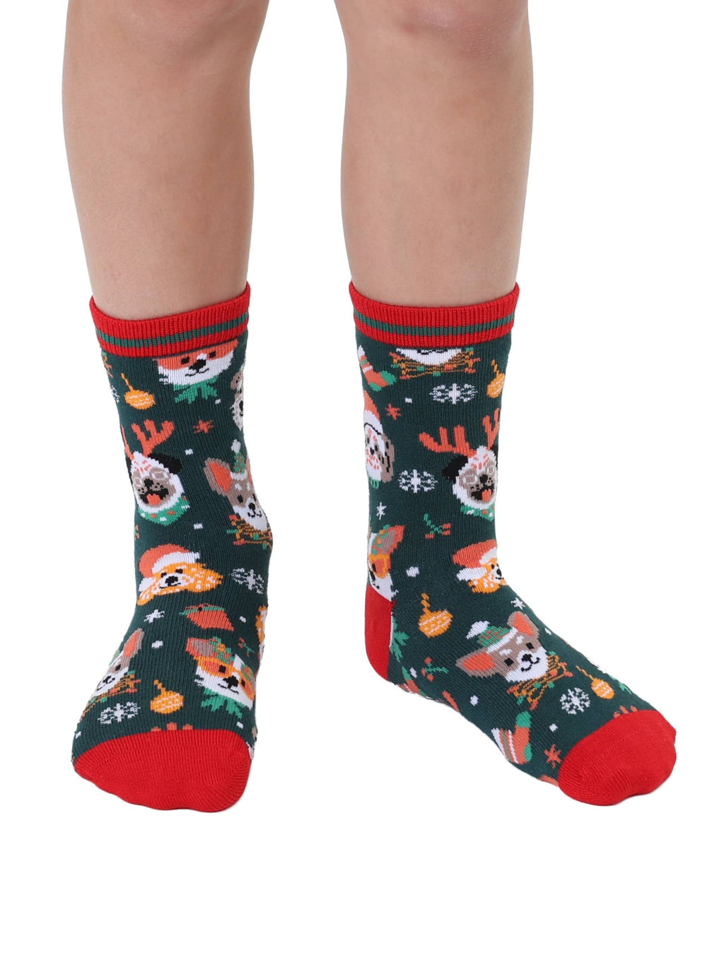 Kids Bamboo Crew Socks - Christmas Holiday - Festive Puppies