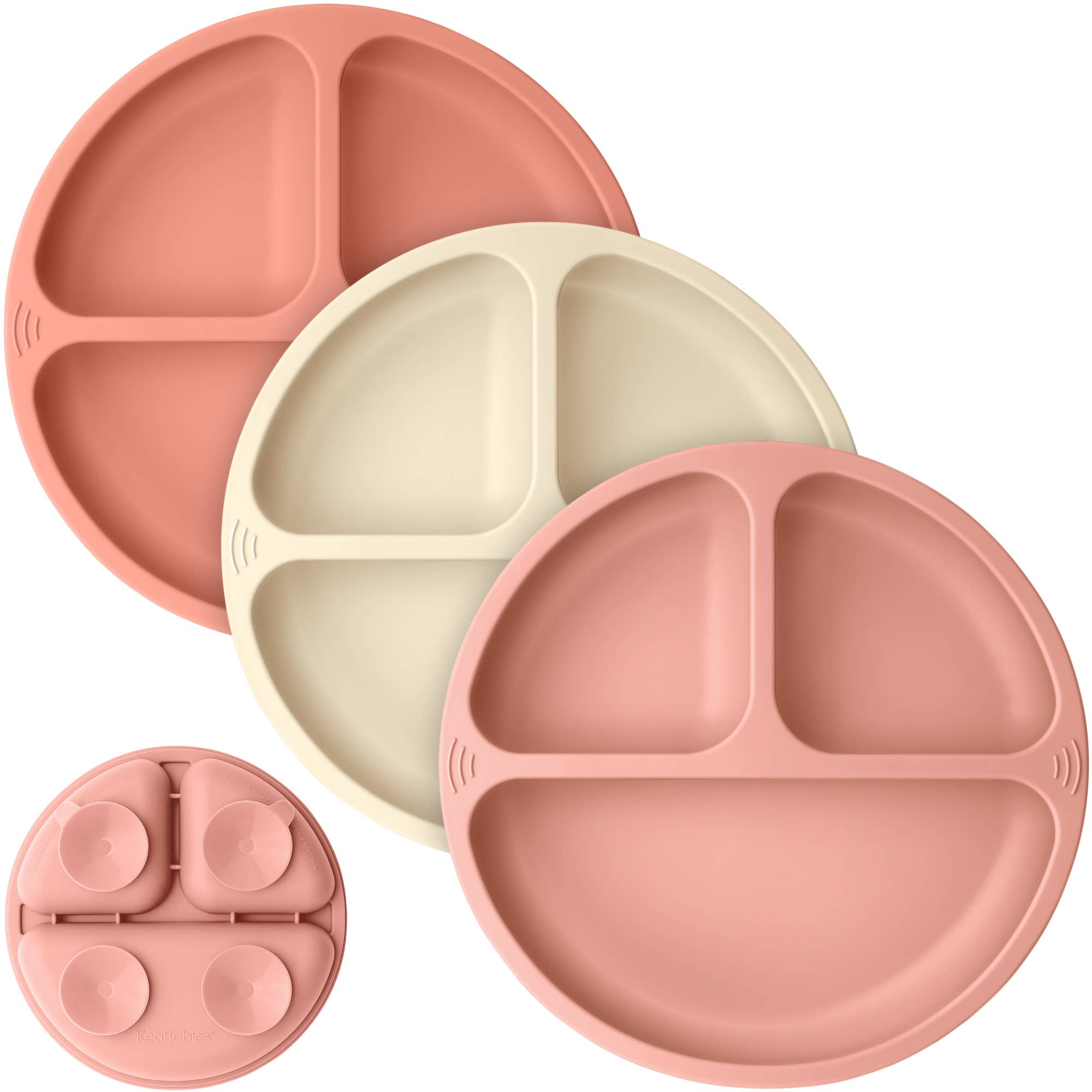 3-Pack Prep Suction Plates for Baby, BPA-Free Silicone Plate: Roseate
