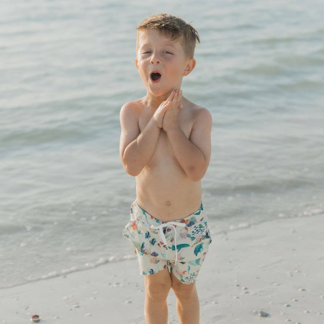 Coral Reef Boys Swim Trunks: Blue/Multi