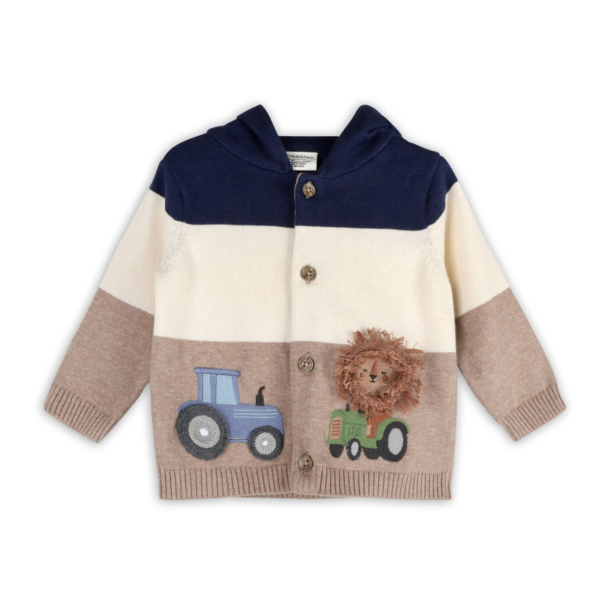 Lion Farm Truck Organic Cotton Knit Baby Hooded Jacket: Navy