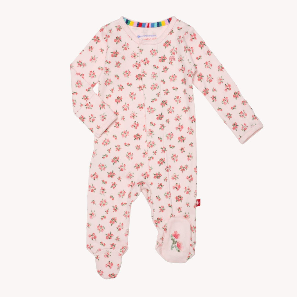 Bouquet de Fleurs Organic Cotton Magentic Footie