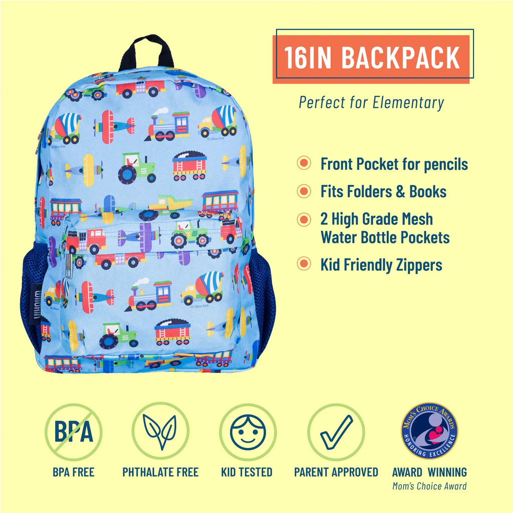 Trains Planes and Trucks Backpack - 16 Inch