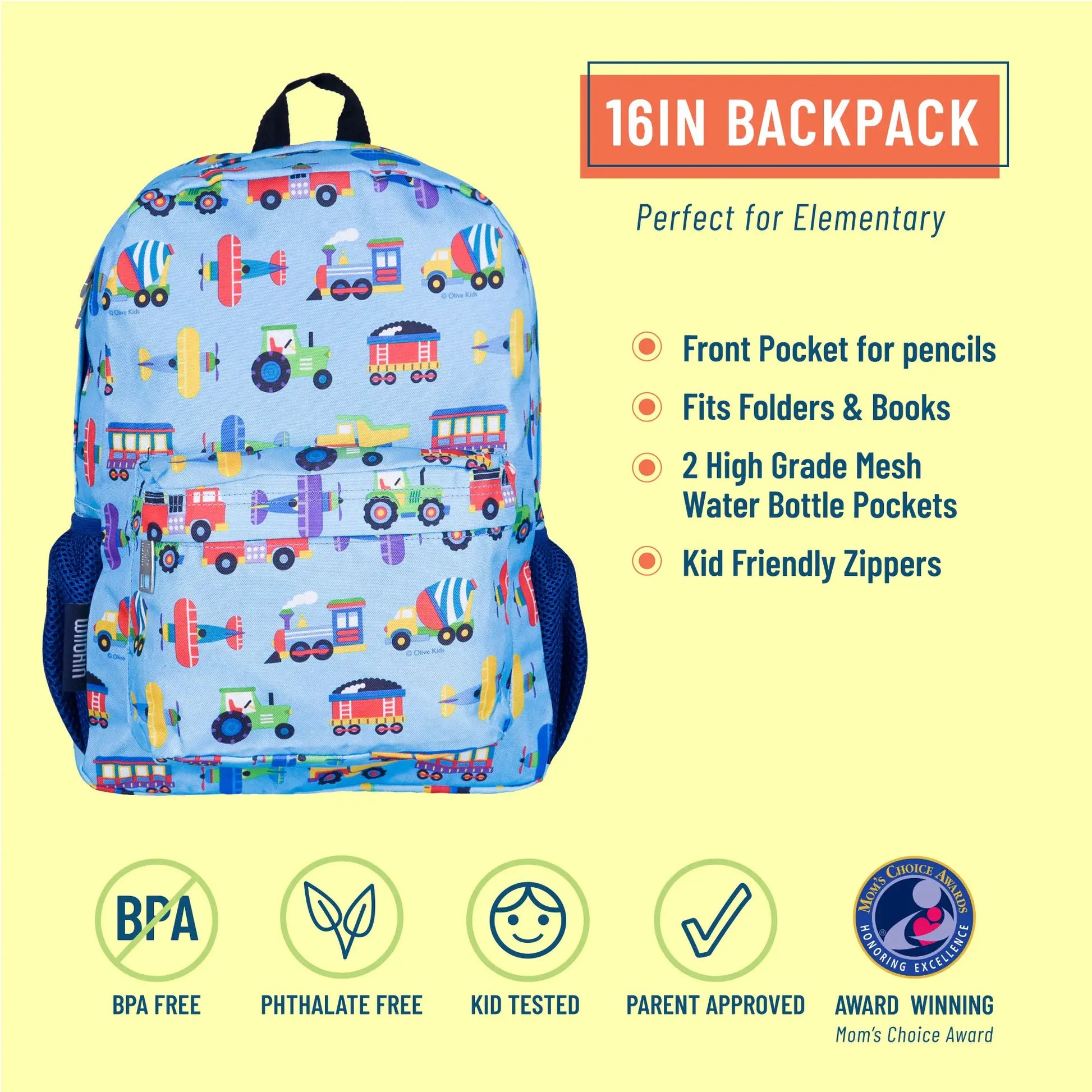 Trains Planes and Trucks Backpack - 16 Inch