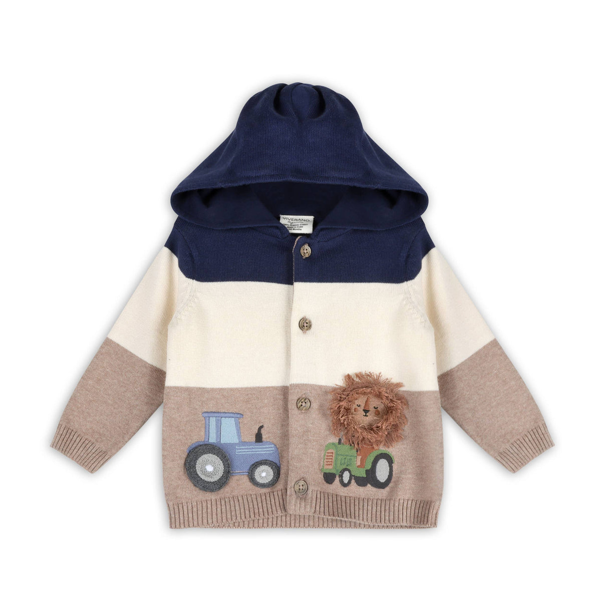 Lion Farm Truck Organic Cotton Knit Baby Hooded Jacket: Navy