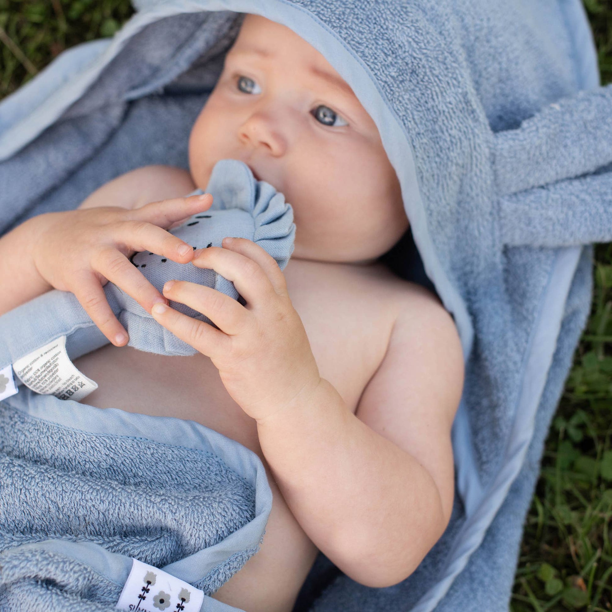 Organic Hooded Baby Towel Rabbit Dusty Blue