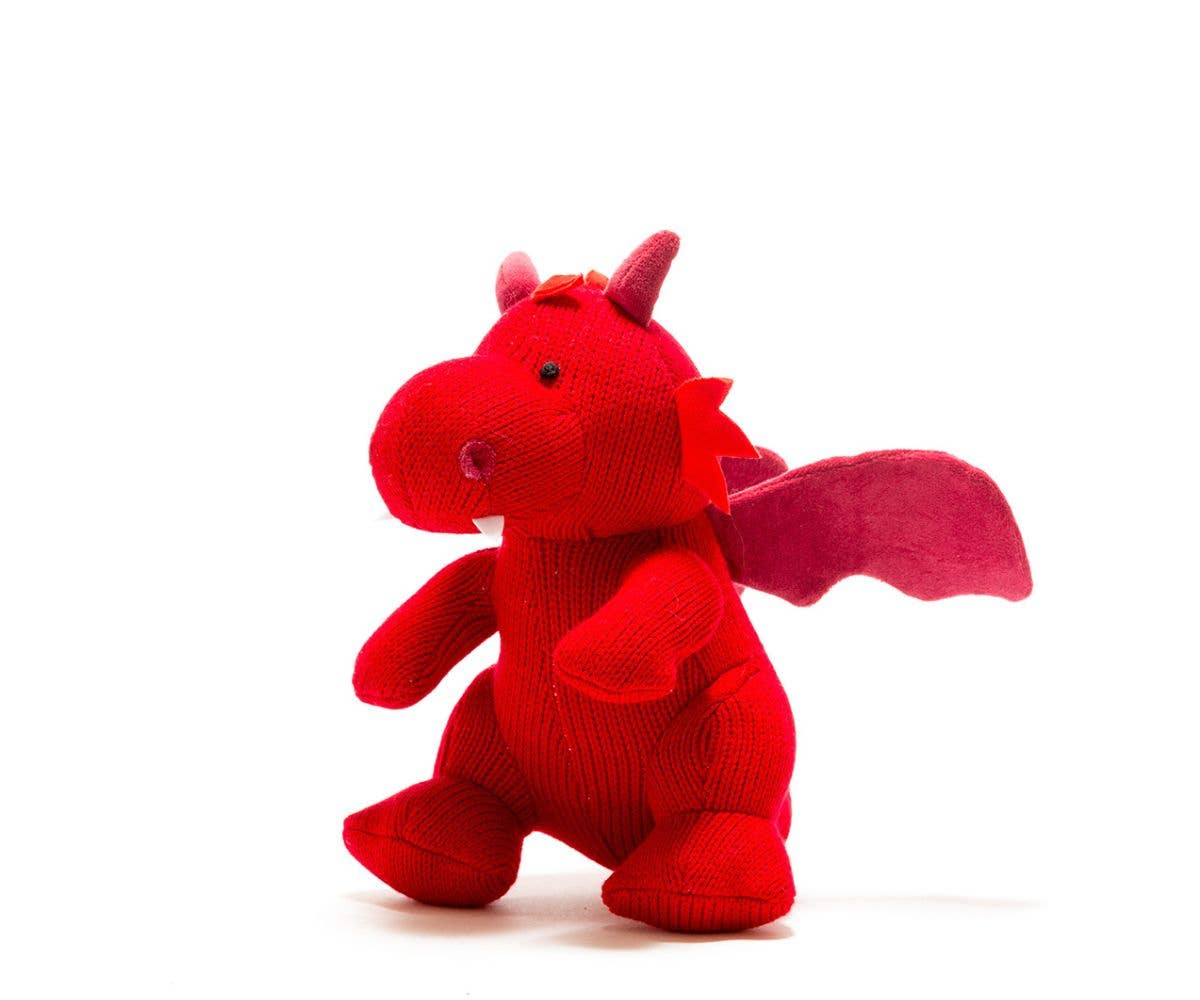 Knitted T Rex Dragon Baby Rattle Red