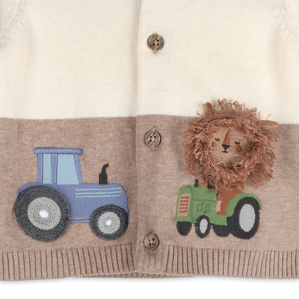 Lion Farm Truck Organic Cotton Knit Baby Hooded Jacket: Navy
