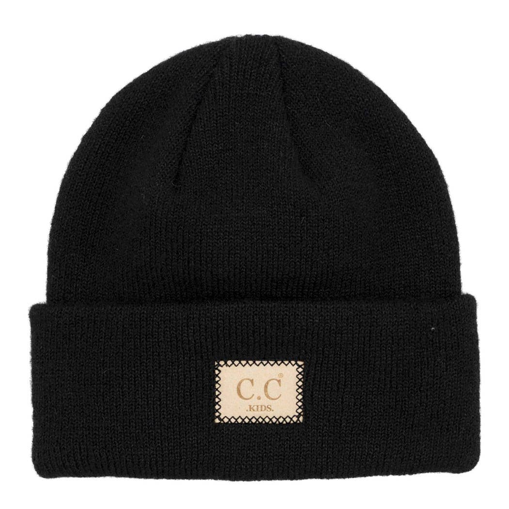 Kids Suede Patch Heather Classic Beanie: BLACK / One Size