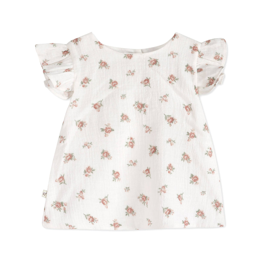 Tea Rose Floral Ruffle Sleeve Baby Top + Bloomer Organic, Multi-Floral