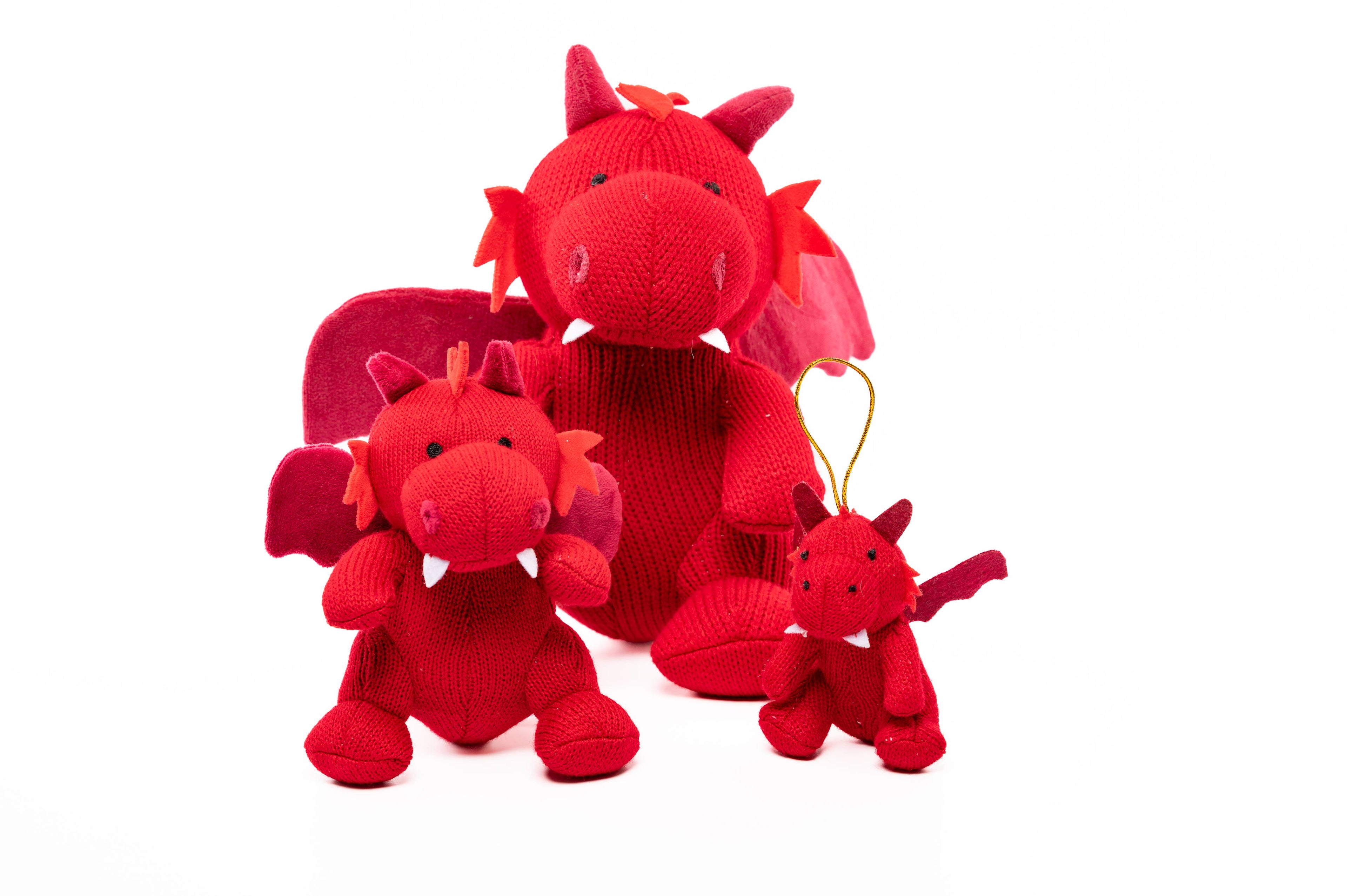 Knitted T Rex Dragon Baby Rattle Red