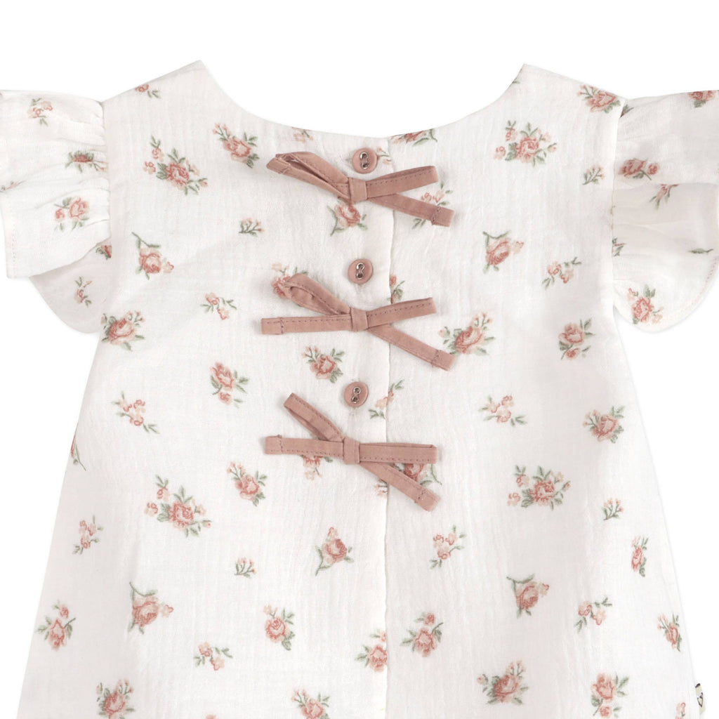 Tea Rose Floral Ruffle Sleeve Baby Top + Bloomer Organic, Multi-Floral