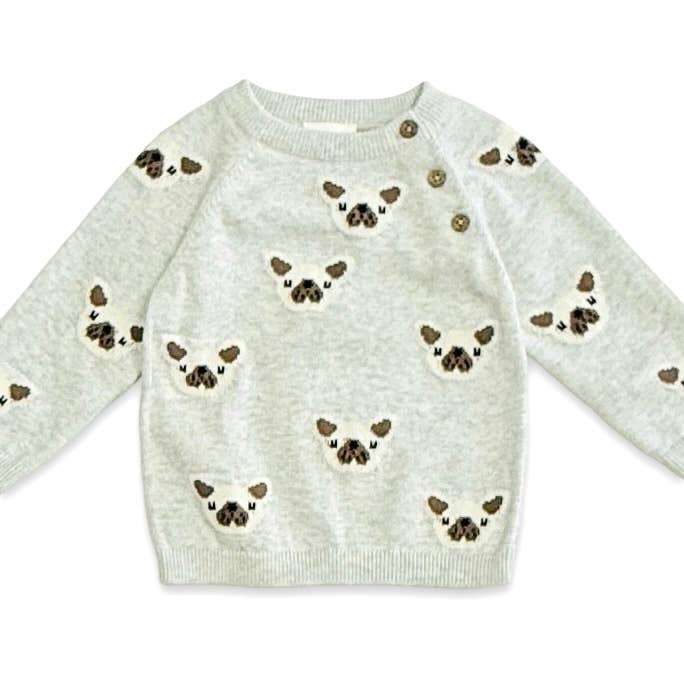 Frenchie Puppy Jacquard Knit Baby Set Organic: Pearl Grey Heather