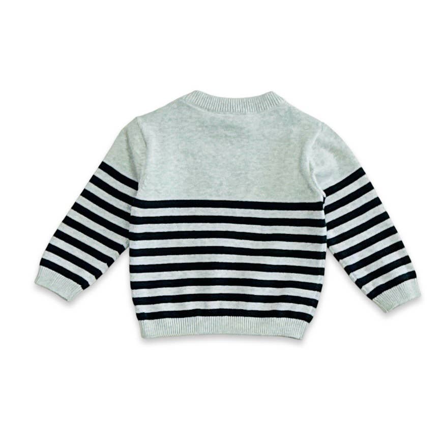Crab Embroidered & Stripe Knit Baby Pullover Organic Cotton