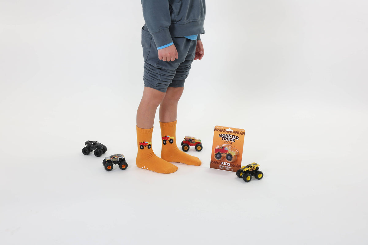 3D Packaged Crew Socks - Kids - Monster Truck - Orange