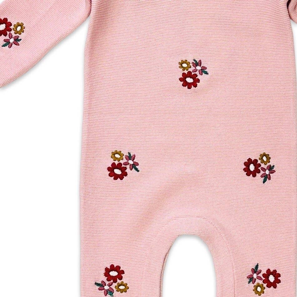 Floral Bouquet Pink Organic Knit Baby Jumpsuit