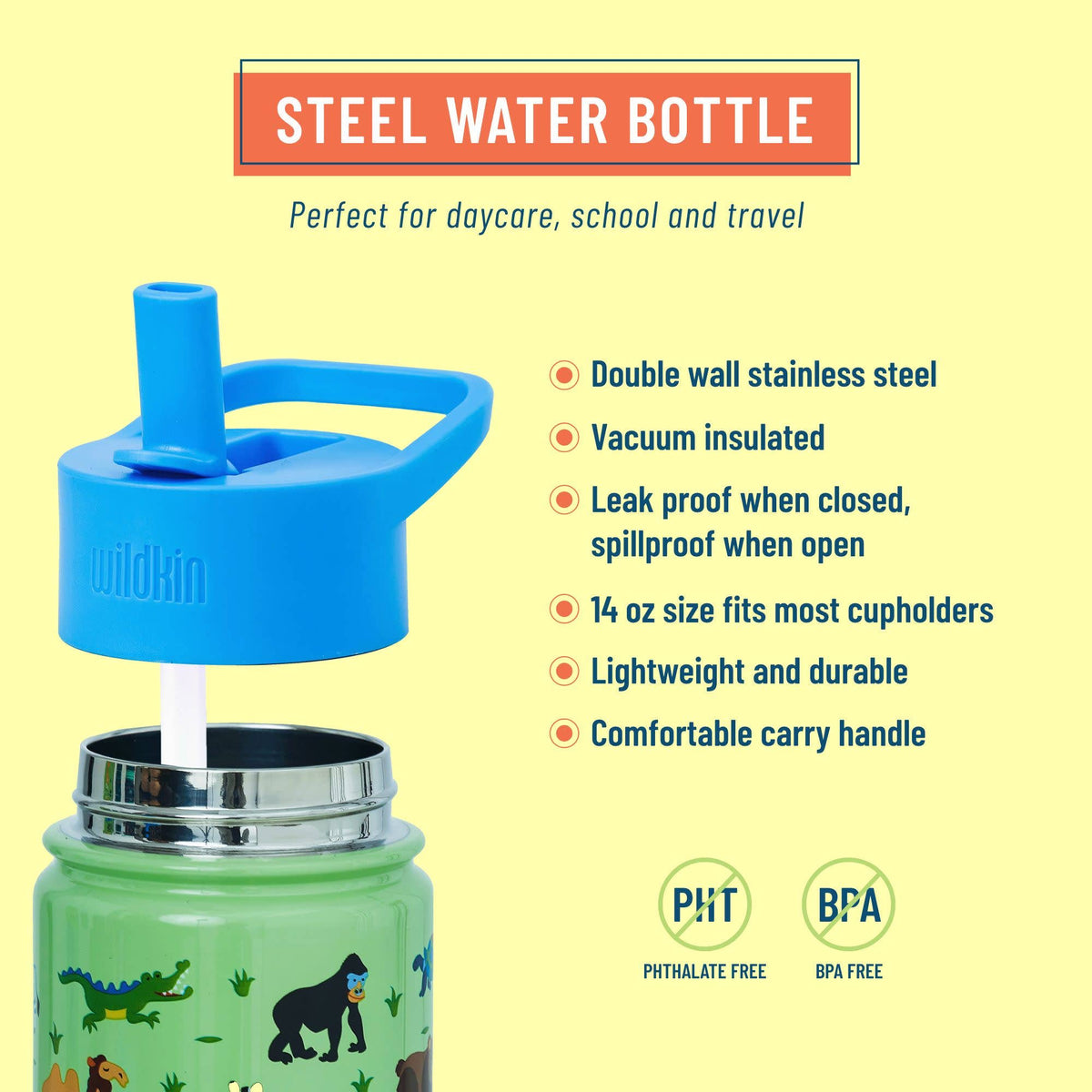 Bouteille en acier de 14 oz avec animaux sauvages