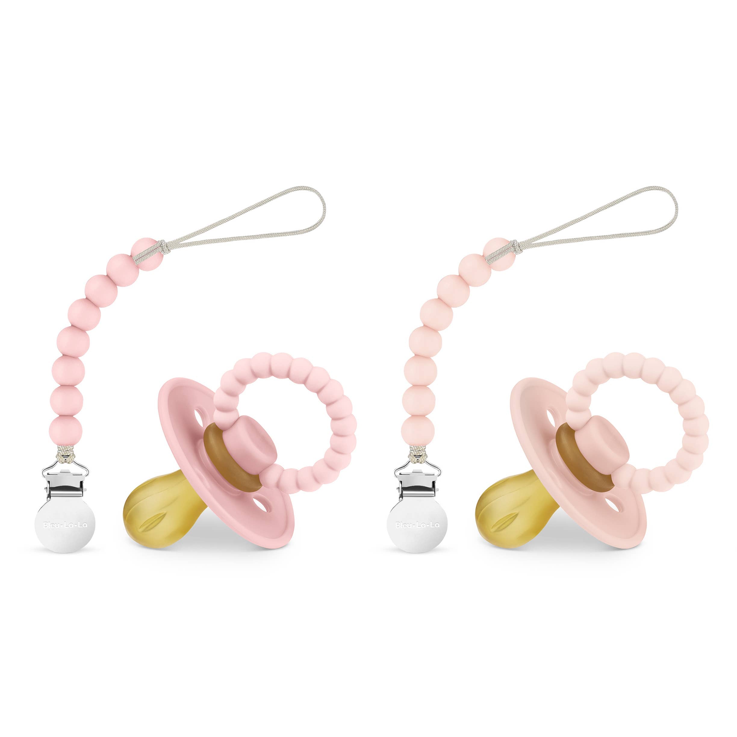 Luladream Pacifiers - Natural Rubber Nipple: Blush Pink + Rose Petal + Clips