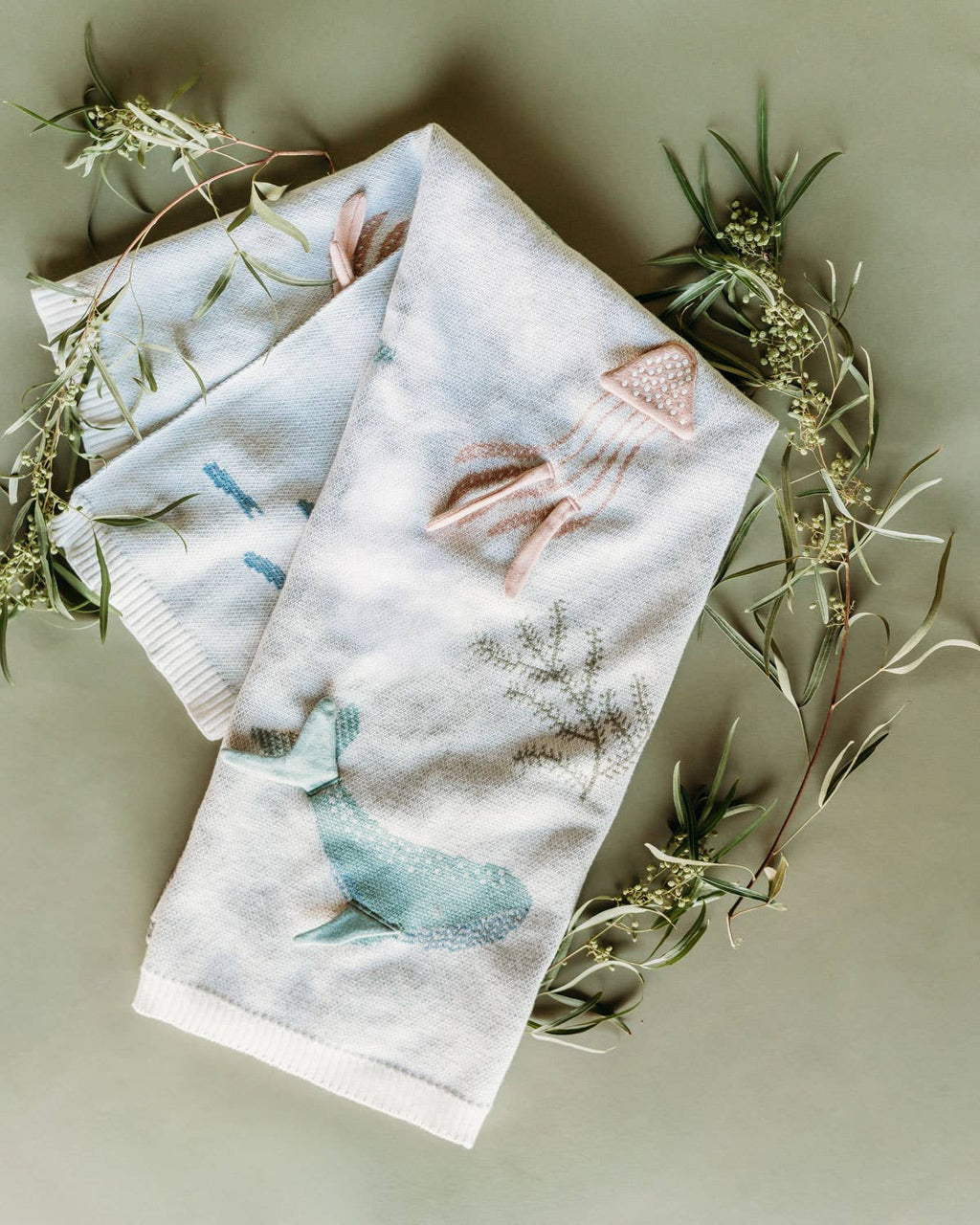 Ocean Jellyfish 3D - Organic Jacquard Knit Baby Blankets: Natural / One Size