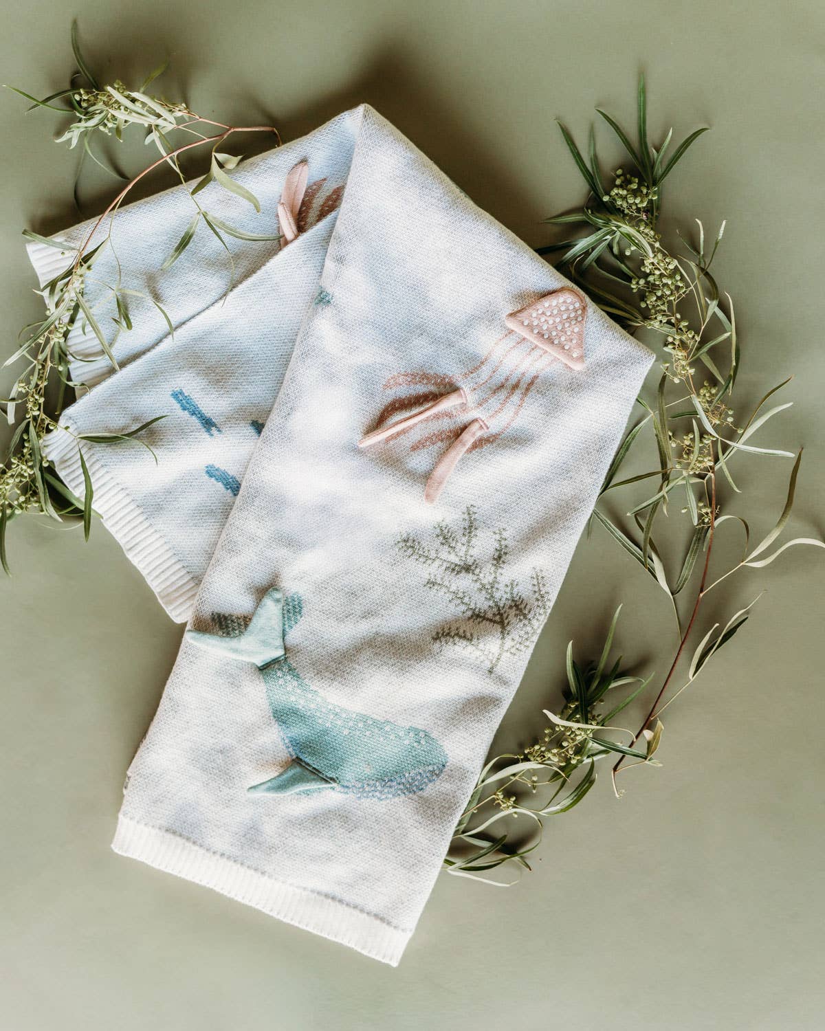 Ocean Jellyfish 3D - Organic Jacquard Knit Baby Blankets: Natural / One Size