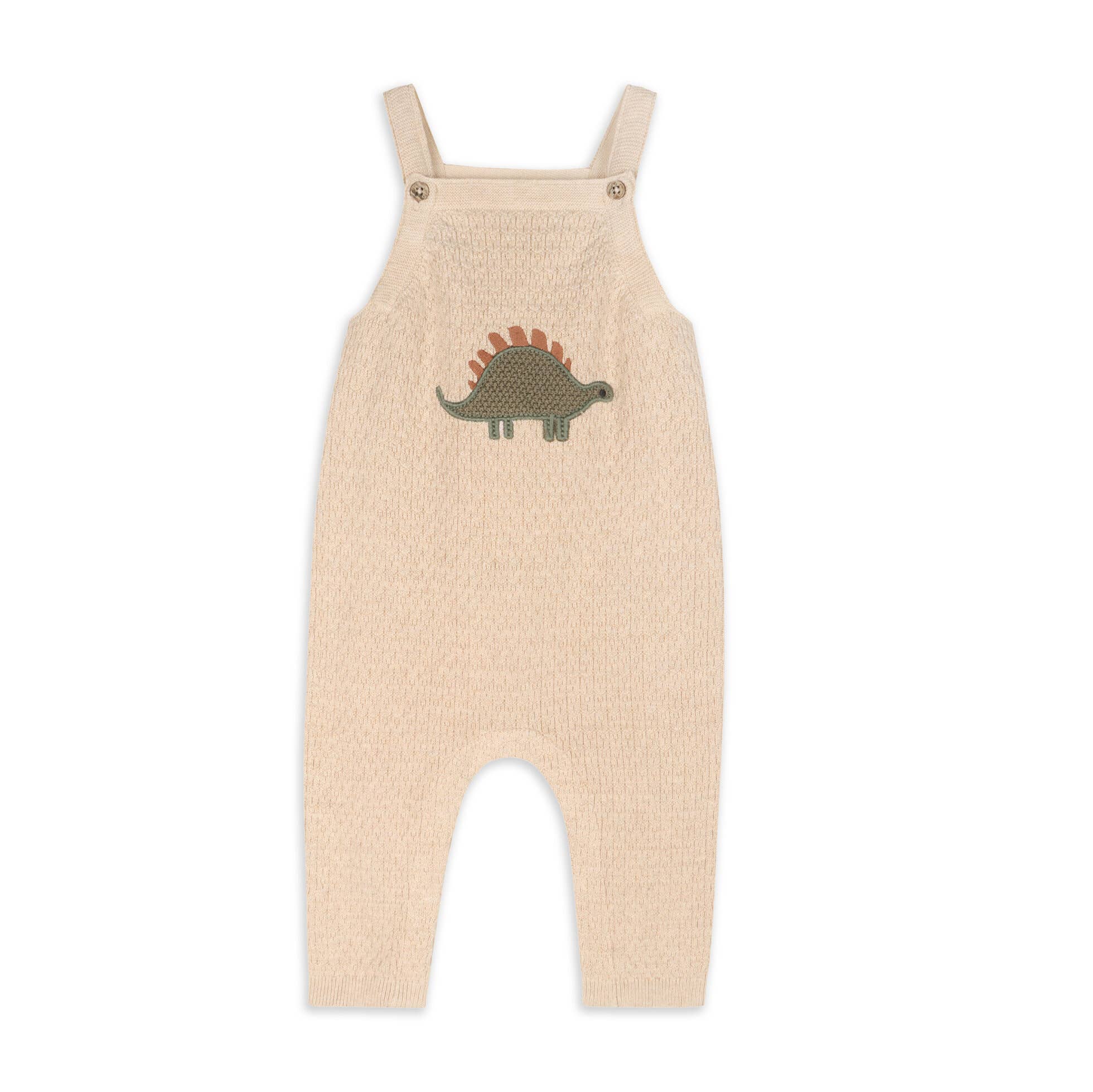 Dino Embroidered Baby Knit Overall Set (Organic): Oatmeal Heather / 12-18M