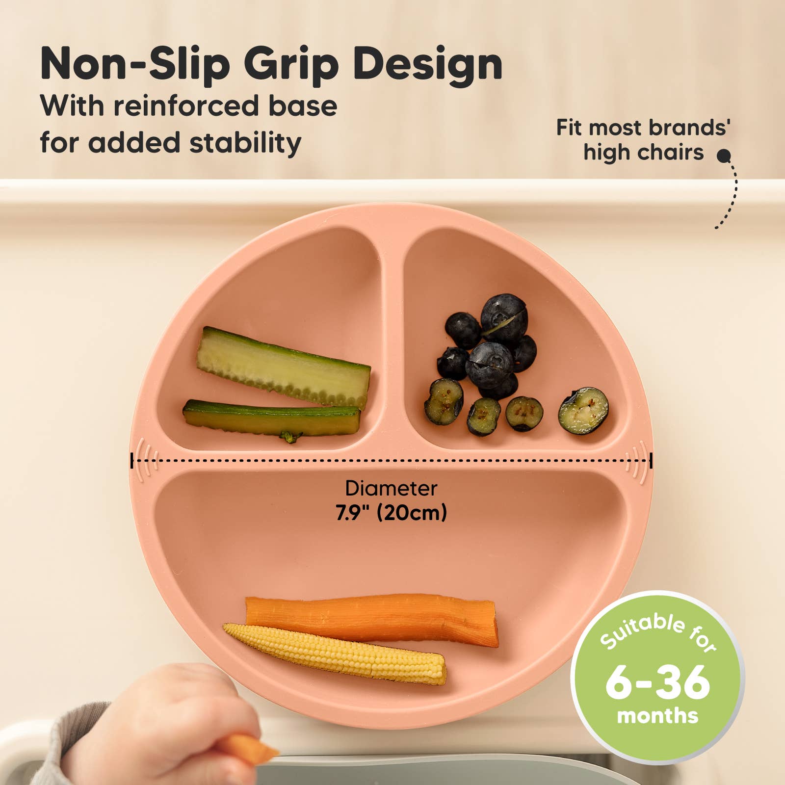 3-Pack Prep Suction Plates for Baby, BPA-Free Silicone Plate: Roseate