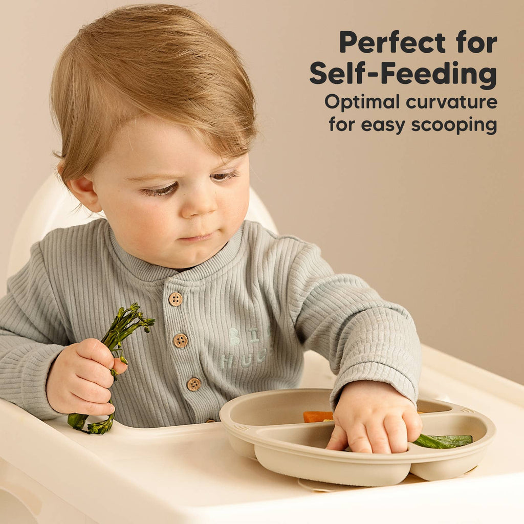 3-Pack Prep Suction Plates for Baby, BPA-Free Silicone Plate: Slate